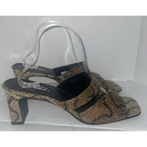 Valley Lane Sandals Womens Size 11WW Leather Snakeskin Block Heel Slip-On Square